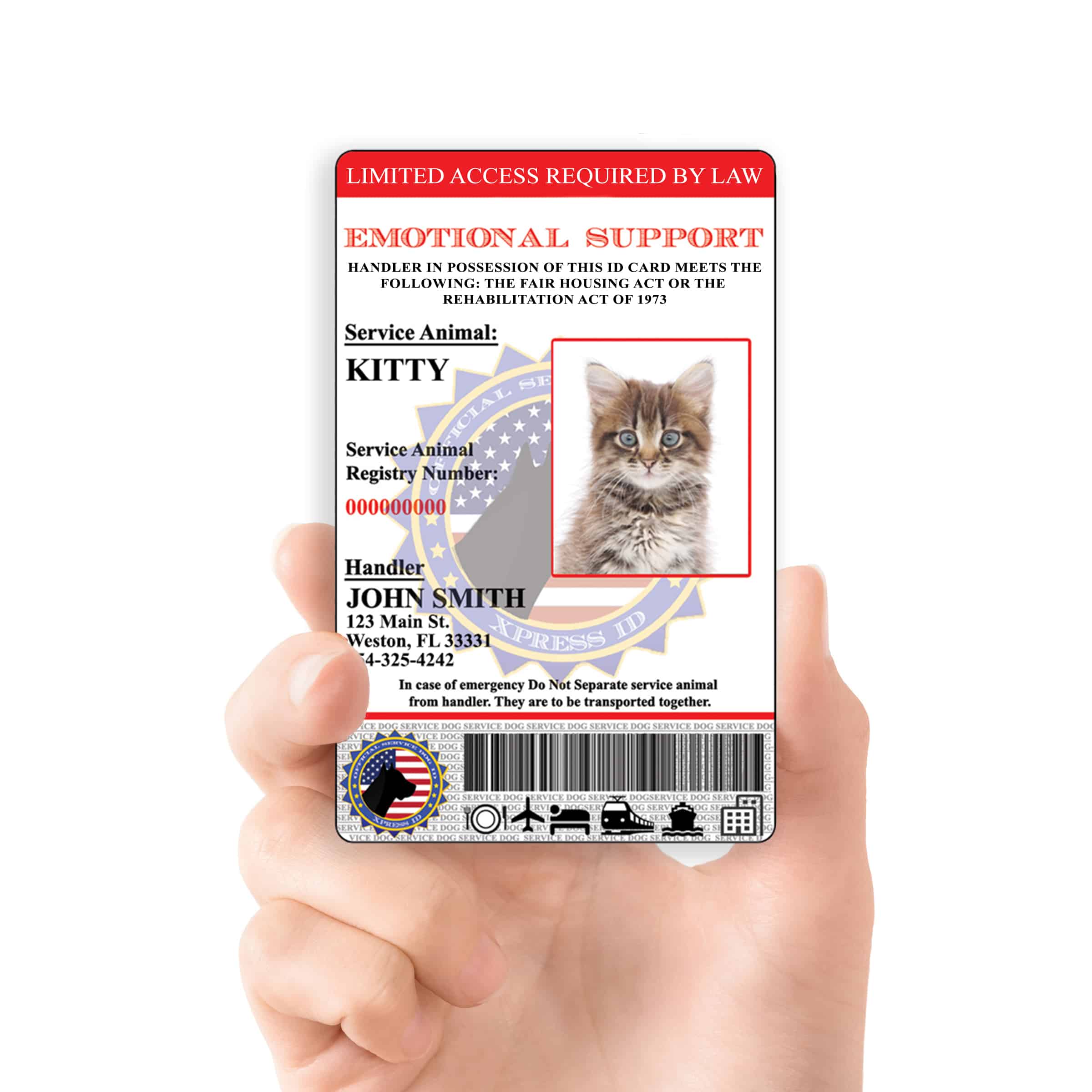 Hologram Feline Emotional Support Animal ID Card Badge Service Cat  ESA  32 