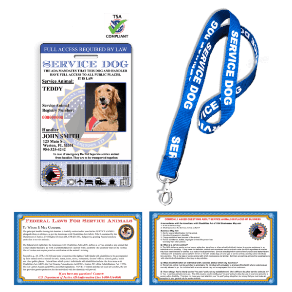 Service Dog ID Card with lanyard and ADA Cards